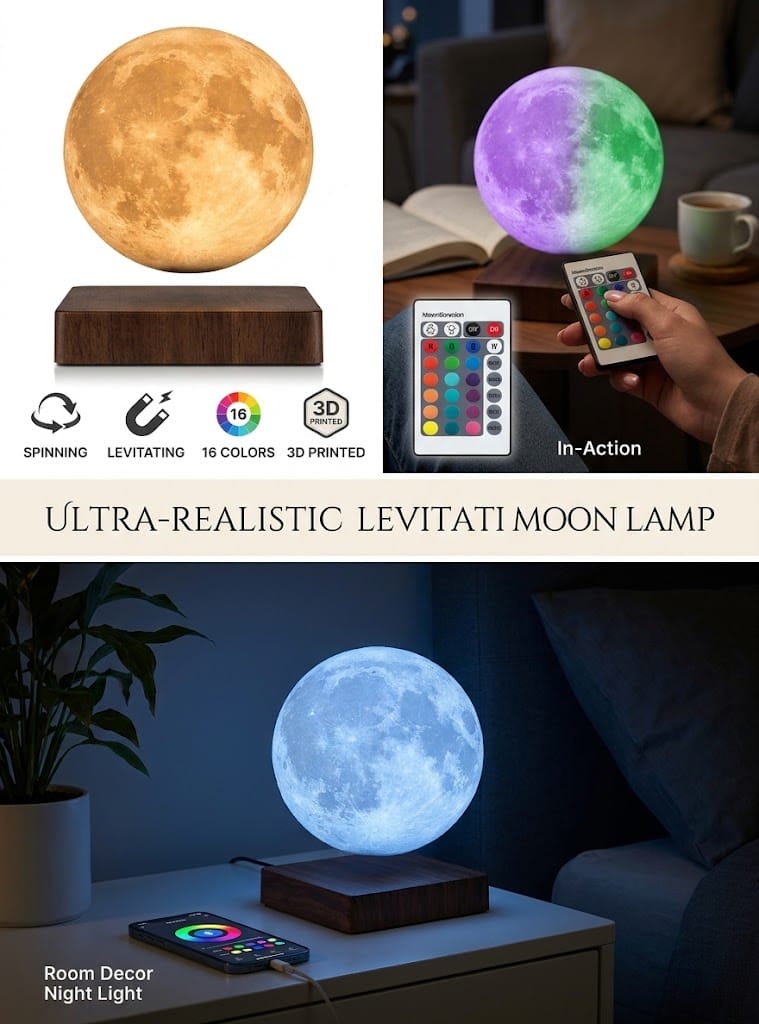 Floating Moon Lamp, Magnetic Levitating Table Lamp 16 Colors 5.9 Inch ...